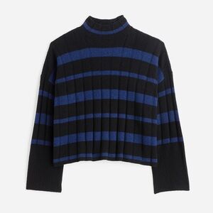 NEW Madewell Ribbed Cashmere Wool Mockneck Pullover Sweater XXS Black Blue $178